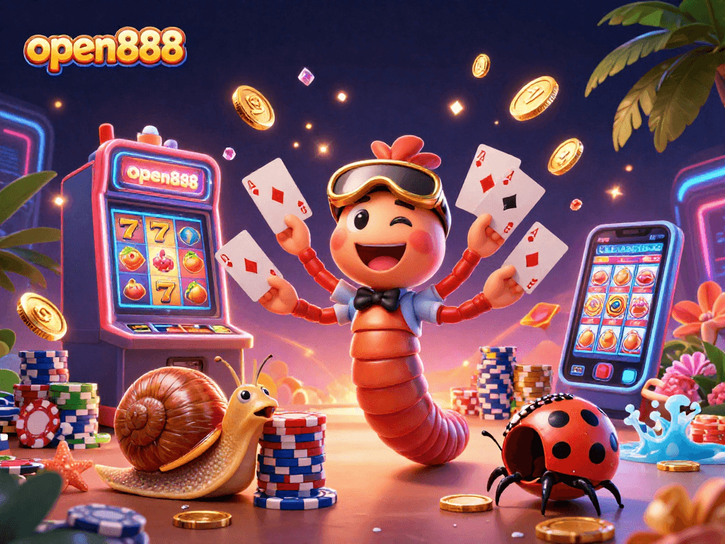 Engage with open888 at the vibrant slot machine scene featuring a millipede dealer!