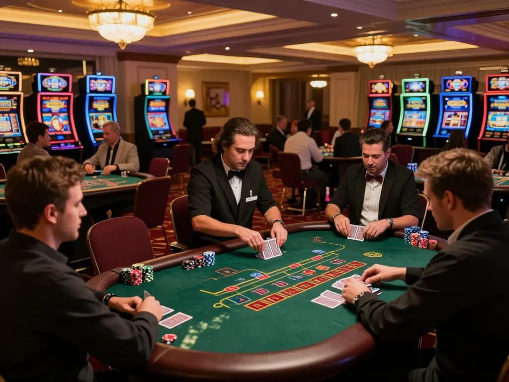 Migliori casino online europei with players engaged in intense blackjack gameplay and vibrant casino ambiance.