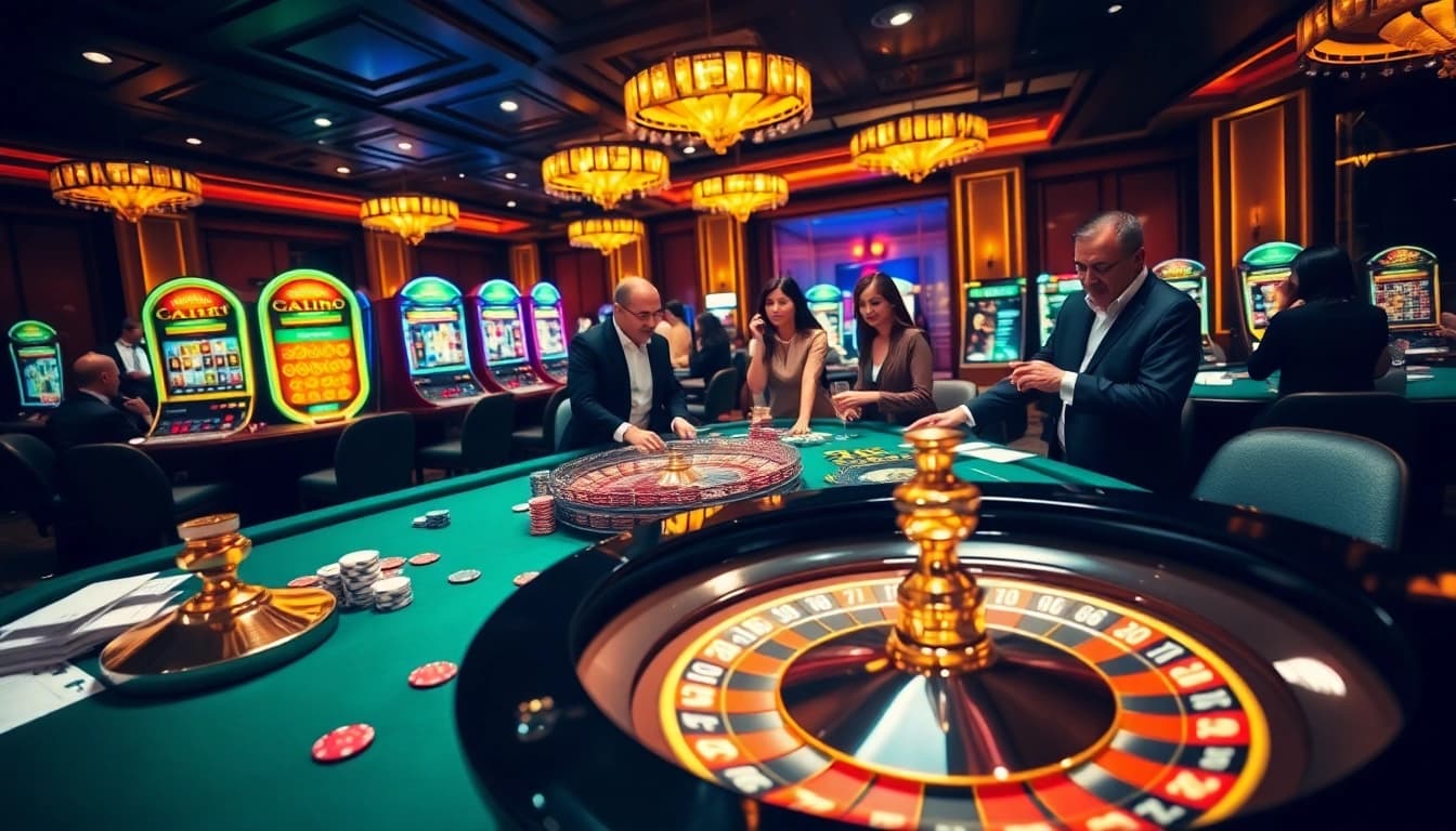 Experience the thrills of rr88 with an engaging casino scene featuring poker tables and roulette wheels.