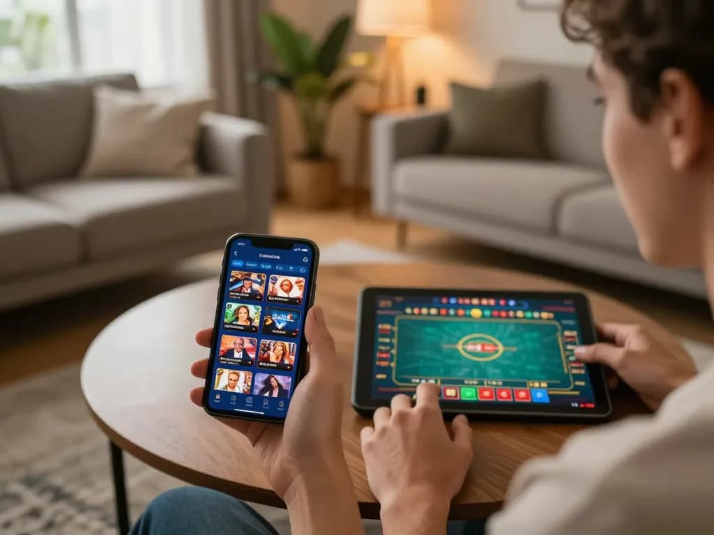 Engaging gameplay on a smartphone and tablet at home, showcasing casinò online non aams con neteller.