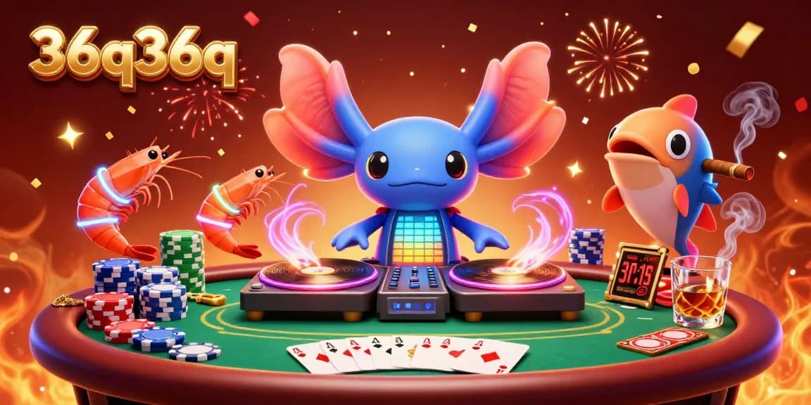 Spin to victory with the vibrant characters of 36q36q at a lively poker table in this thrilling illustration.
