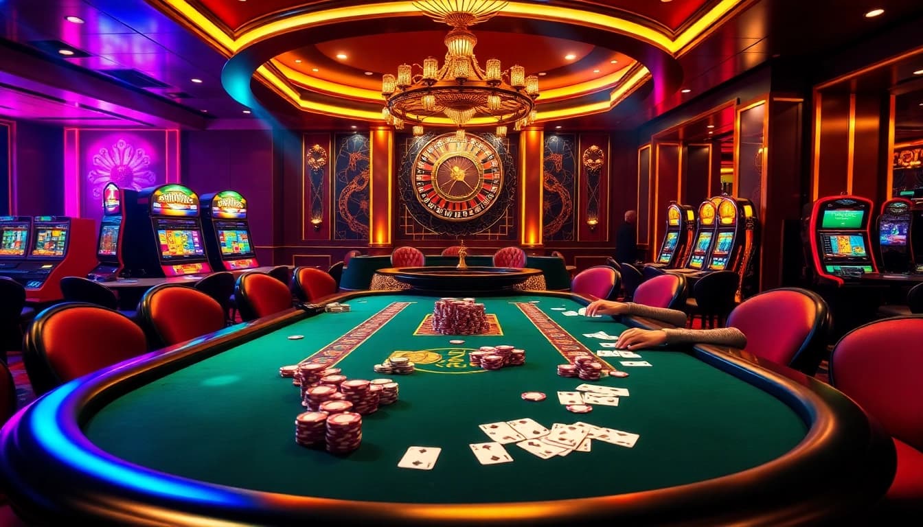 Experience the excitement of gambling with the 777g App at a luxurious poker table surrounded by vibrant action.