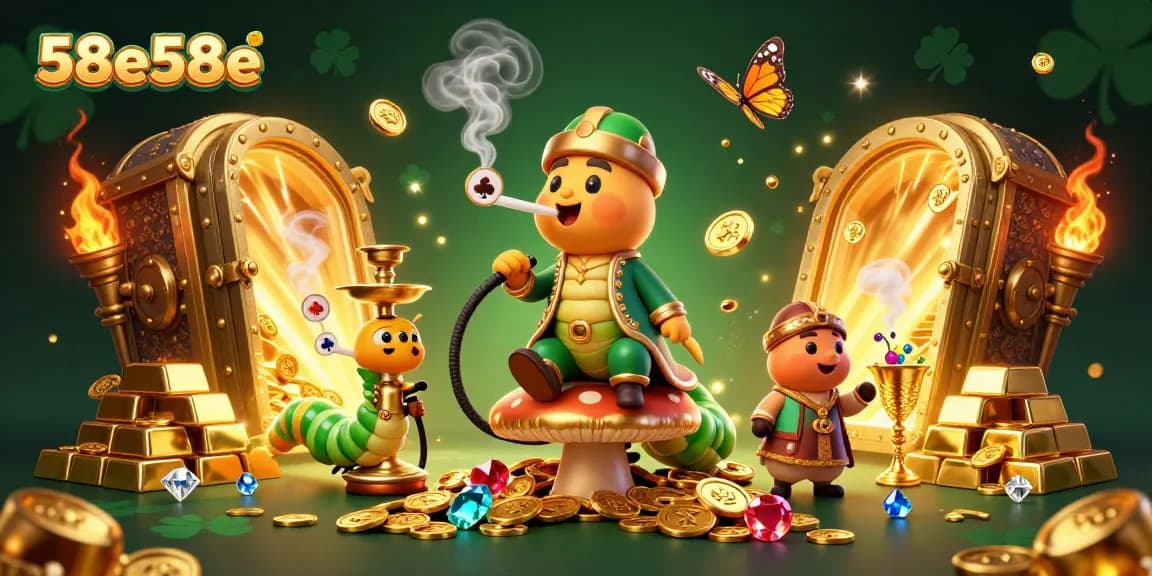 58e58e: ilustração 3D do mestre cachimbos em trono dourado, simbolizando o jogo de cassino.