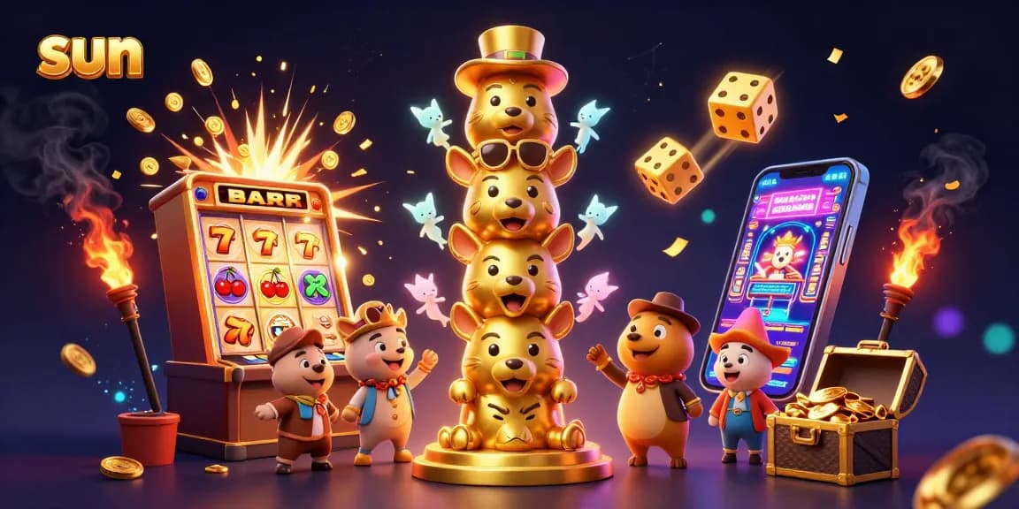 Experience thrilling casino action with the sun-themed golden totem pole and dynamic slot machine.