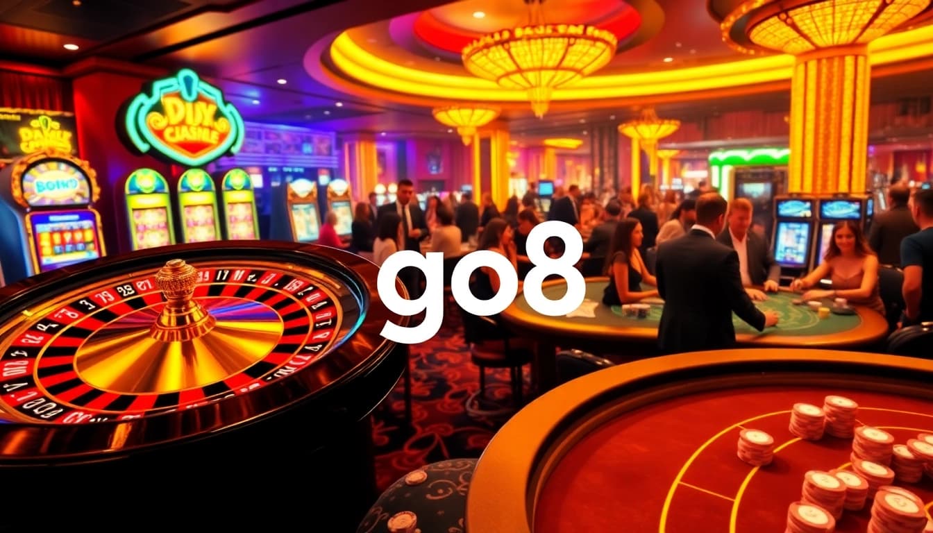 Players engaged in thrilling blackjack and roulette at the luxurious GO8 casino, showcasing exciting gambling action.
