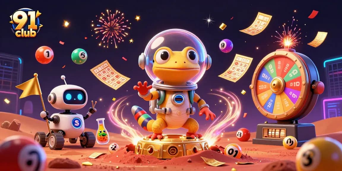 Experience thrilling gameplay at 91 club with vibrant casino elements in a dynamic Martian scene.
