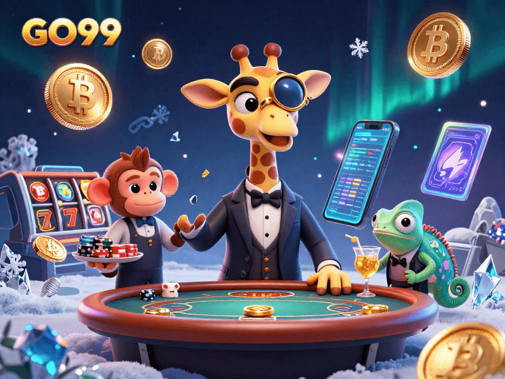 Experience the thrill at GO99 with high-roller giraffes and vibrant casino elements.