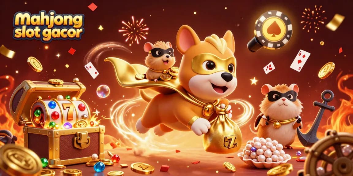 Experience mahjong slot gacor with a superhero dog and hamster in a vibrant casino adventure.
