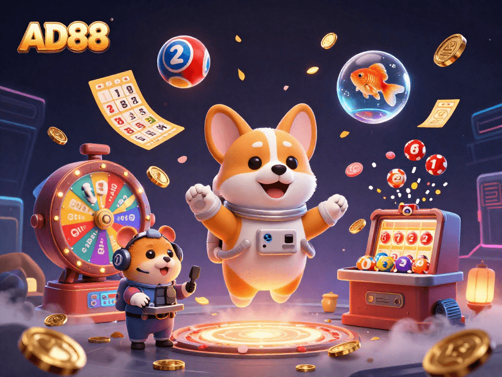 Experience thrilling games with AD88's space-themed casino adventure featuring vibrant characters and dynamic prizes.