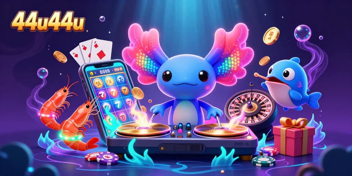44u44u traz uma festa divertida com um DJ axolote e criaturas aquáticas jogando.