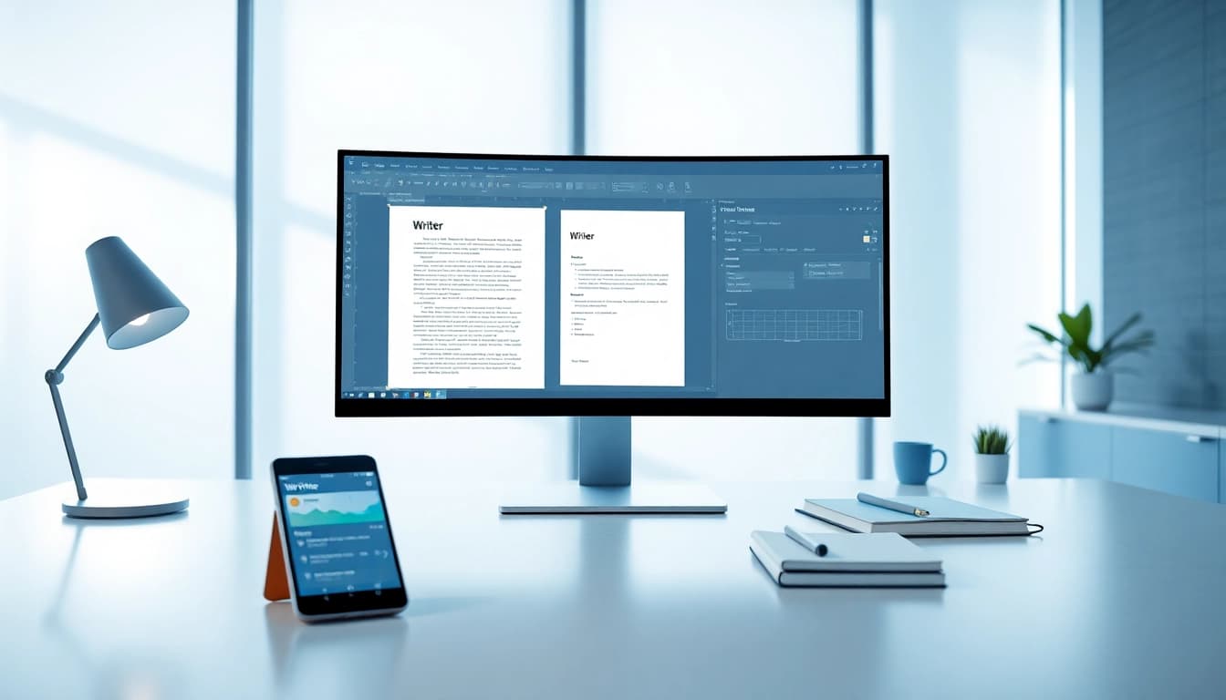在现代工作区展示的 WPS Office，屏幕上正在编辑，强调生产力。