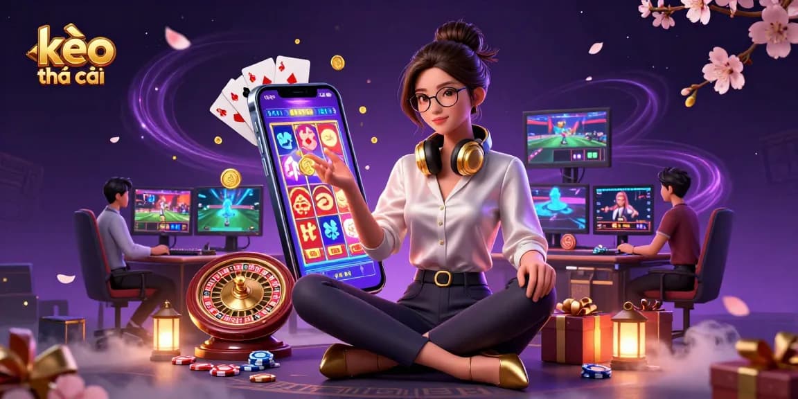 Experience kèo nhà cái action with a vibrant 3D illustration of casino games and dynamic gameplay.