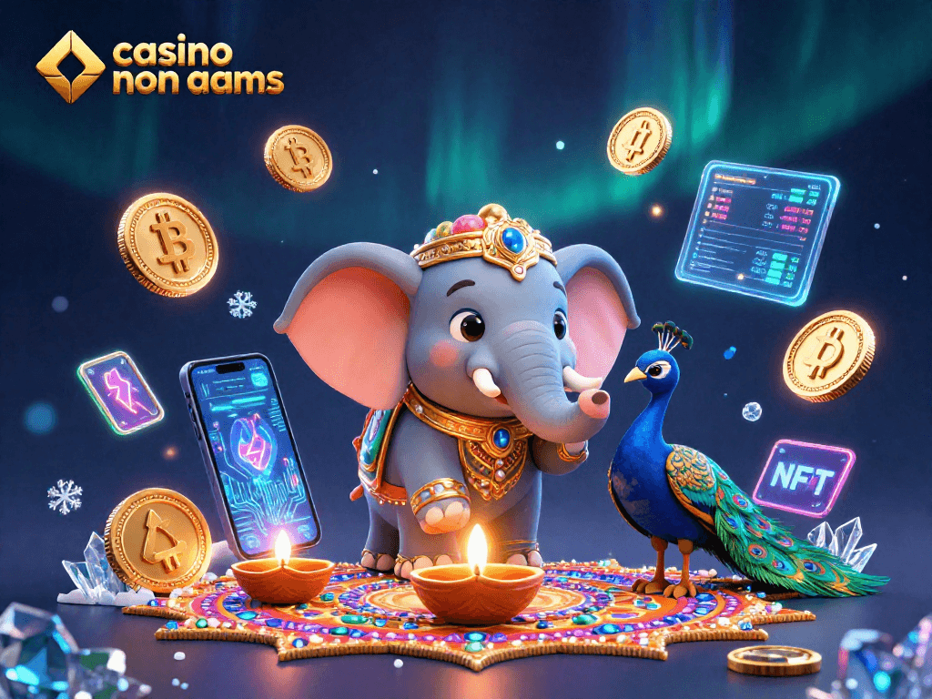 Gioca nei casino non AAMS in un'illustrazione animata, con elefante e monete cryptocurrency