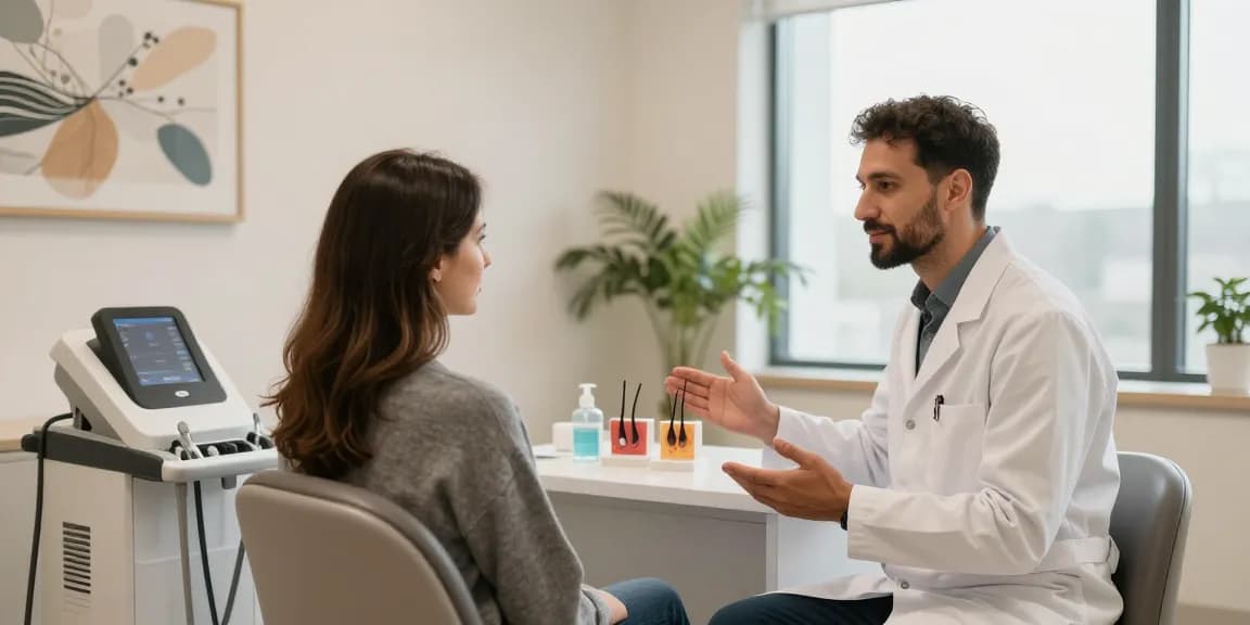 Patient consultation for hair transplant turkey in a serene clinic environment, featuring advanced technology and expert advice.
