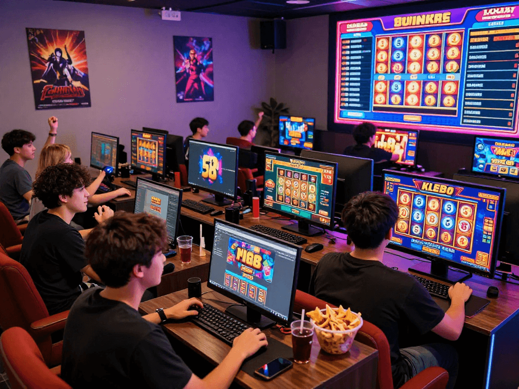 Players enjoying thrilling slot88 games in a vivid online gaming atmosphere with vibrant visuals.