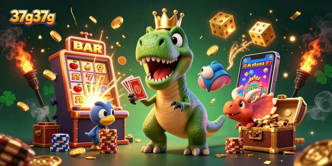 Ganhe grandes prêmios no 37g37g enquanto um T-Rex lida cartas e um Tricerátops empilha fichas de ouro.