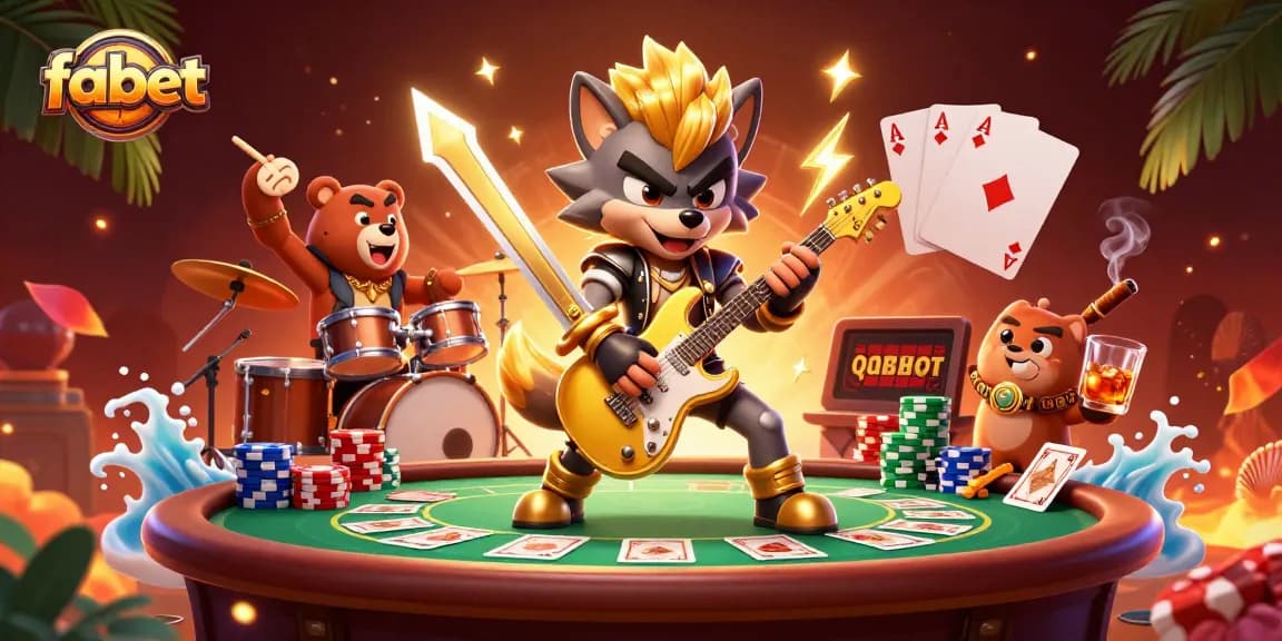 Experience thrilling games at fabet with an electrifying 3D casino illustration featuring dynamic characters and rich poker elements.