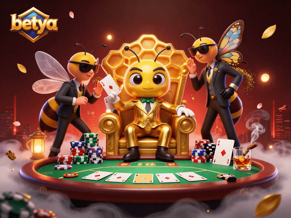 Engage with betya's thrilling poker scene featuring a bumblebee mob boss and dynamic gameplay.