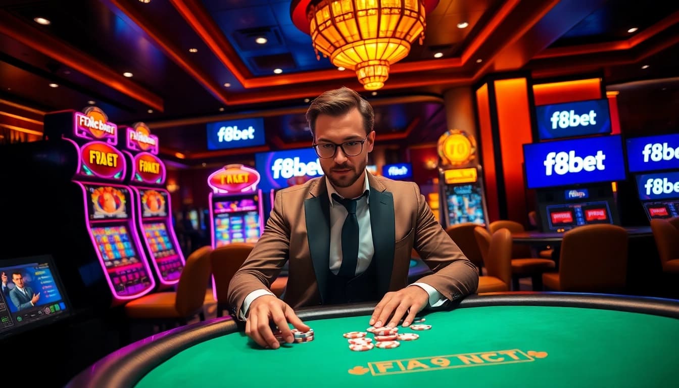 Experience the thrill at F8BET's casino with poker action and vibrant gaming.