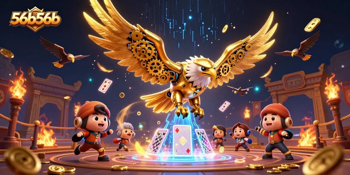 Descubra a emoção do jogo em 56b56b com a águia dourada e cartas holográficas.