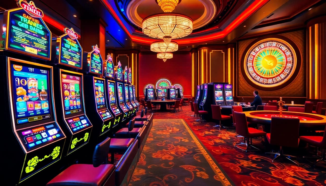 Engaging with IDN slot machines in a vibrant casino atmosphere showcasing excitement and luxury.