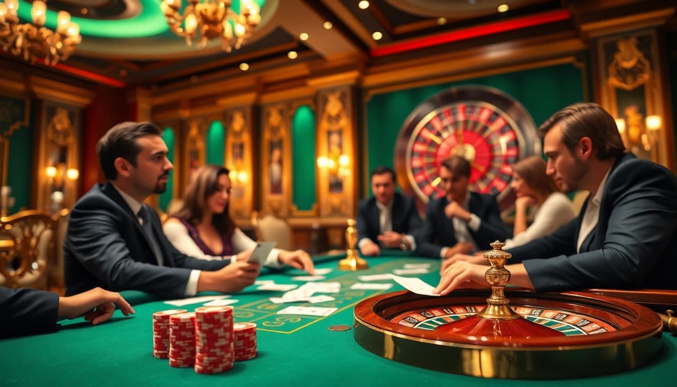 Vivez l'excitation des meilleurs casino en ligne avec une scène de jeu de poker palpitante.