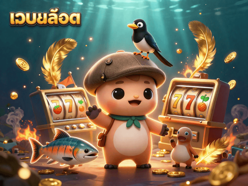Experience เว็บสล็อต action with Nessie, a playful magpie, and golden slots in an underwater casino.