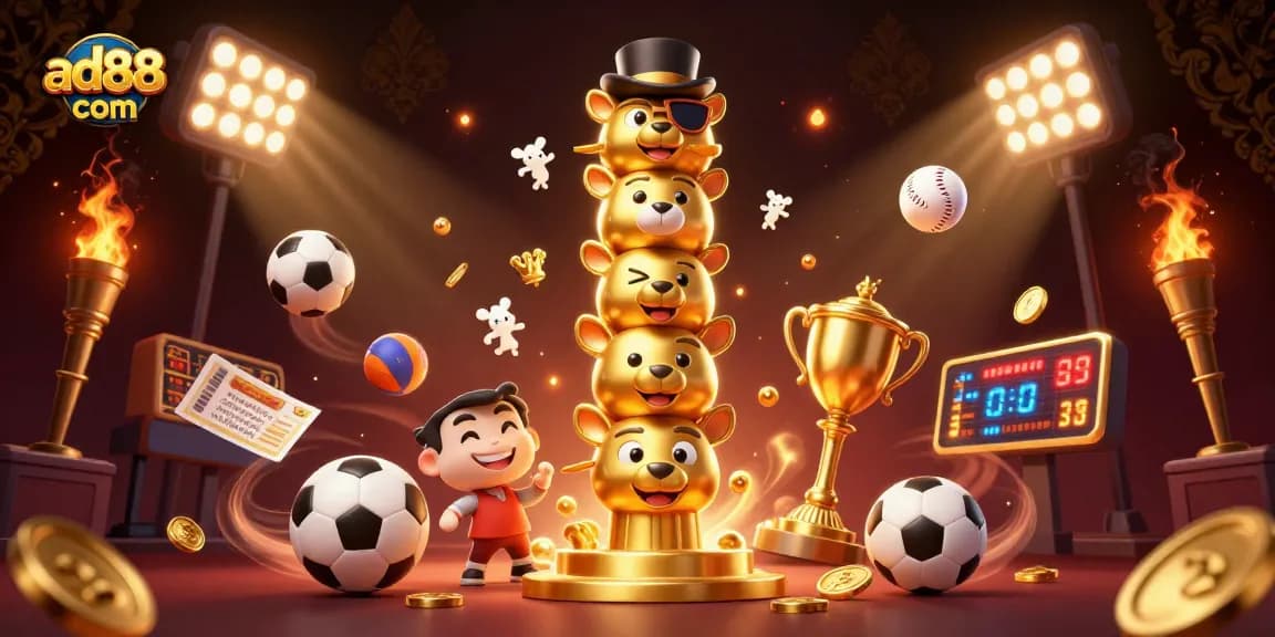 Engage with thrilling sports moments at ad88 com featuring a vibrant 3D casino illustration.
