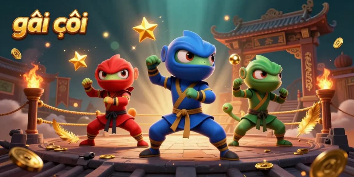 Engage in exhilarating casino action with the vibrant "gái gọi" themed illustration featuring dynamic chameleon martial artists.