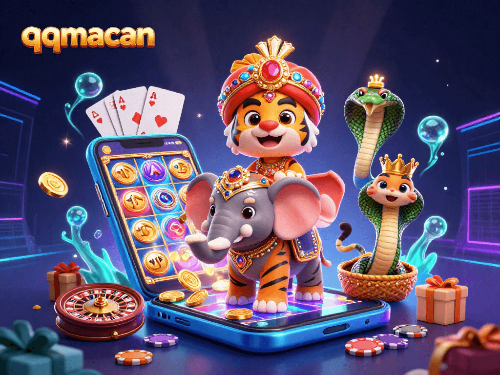 Experience the vibrant world of qqmacan with a magical casino scene featuring a maharaja and his elephant.
