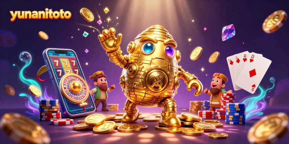 Experience the thrilling slots world with yunanitoto's vibrant golden golem and casino elements.