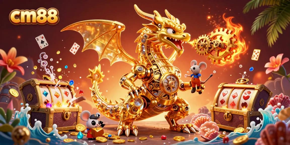 Experience thrilling action with cm88 as a golden dragon breathes gears and tournaments unfold.
