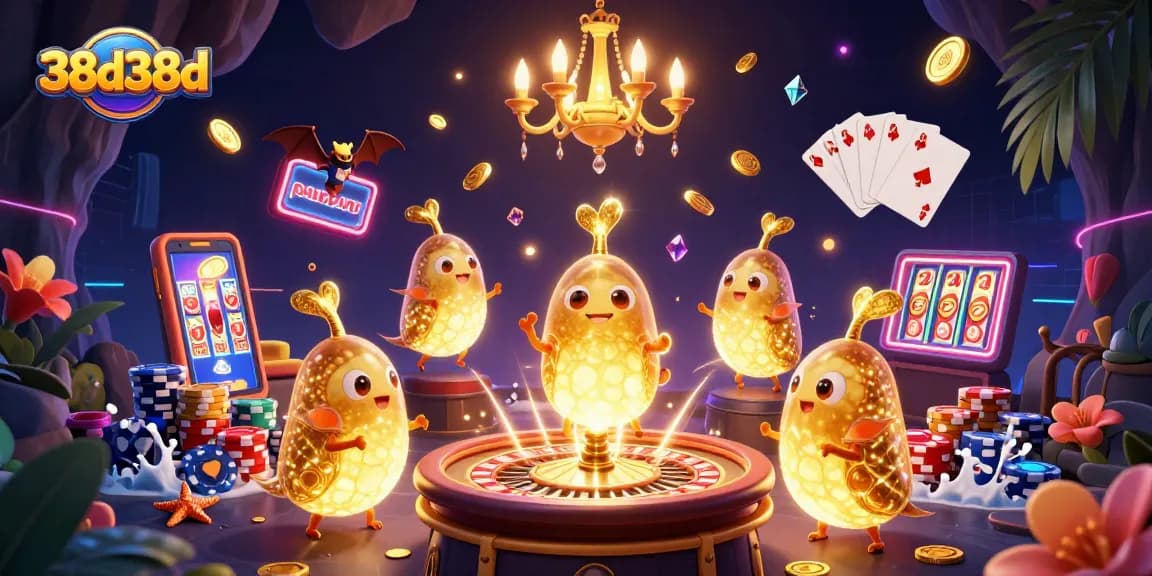 Play at 38d38d featuring glowing glowworms lighting a vibrant cave casino atmosphere.