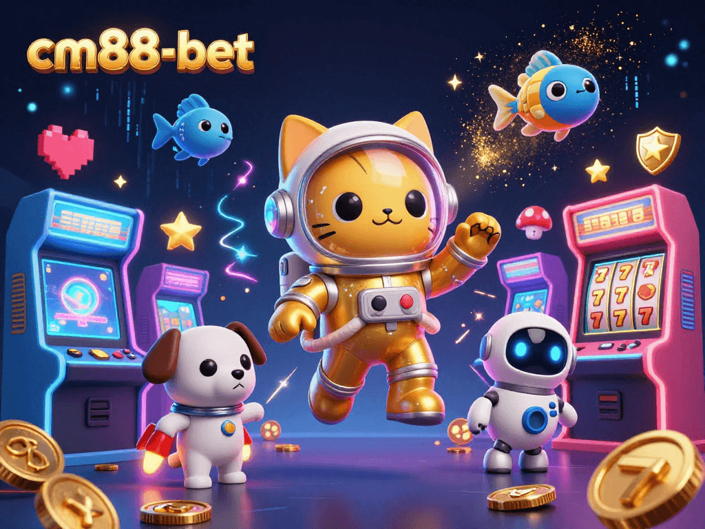 Experience thrilling gameplay at cm88-bet with a vivid 3D scene of space characters and arcade elements.