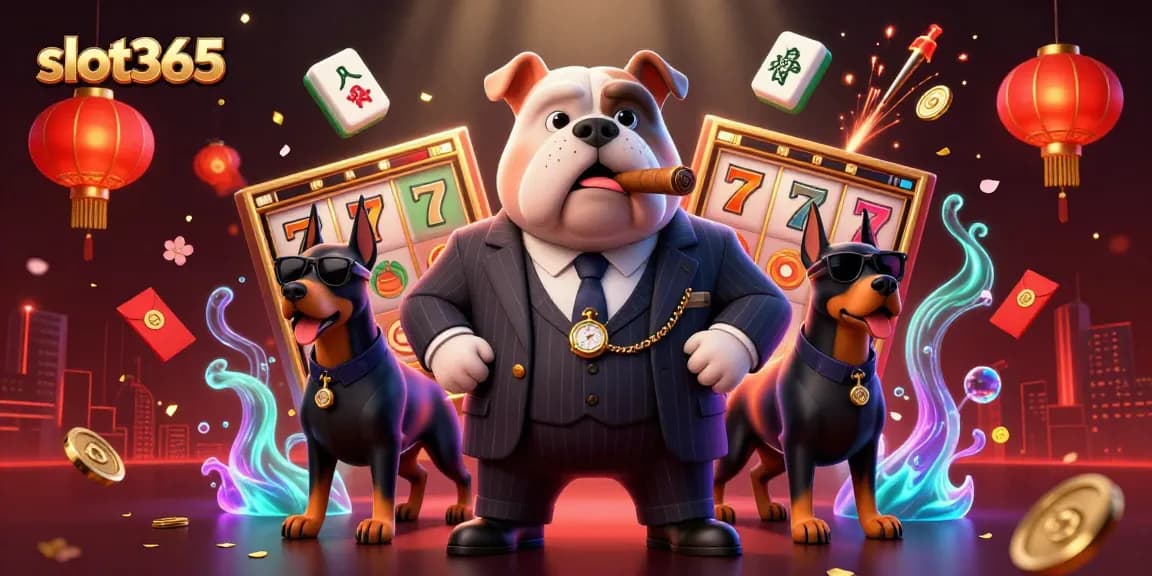 Engage with slot365's vibrant 3D casino scene featuring a bulldog mafia boss and jackpots.