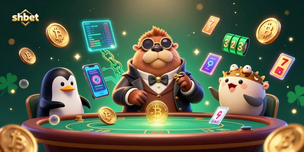 Experience the thrill of shbet at an underwater poker table with engaging cartoon characters and casino elements.