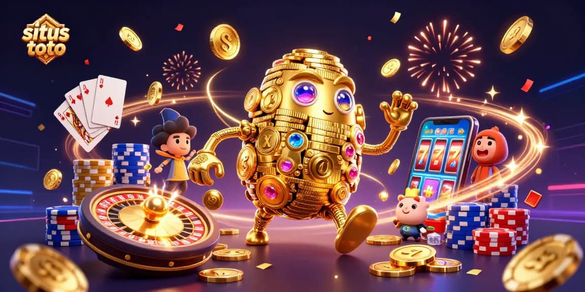 Menggandakan keberuntungan di situs toto dengan simbol mesin slot dan koin emas berkilau.