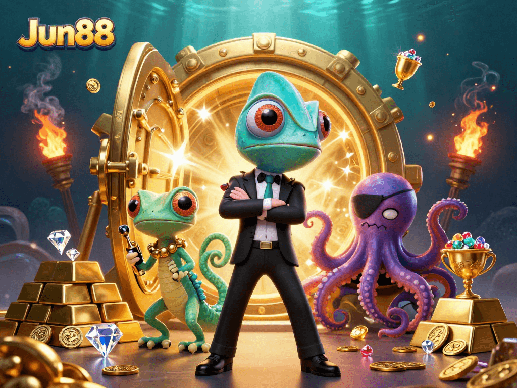 Experience the thrilling adventures of Jun88 with captivating casino elements and vibrant characters.