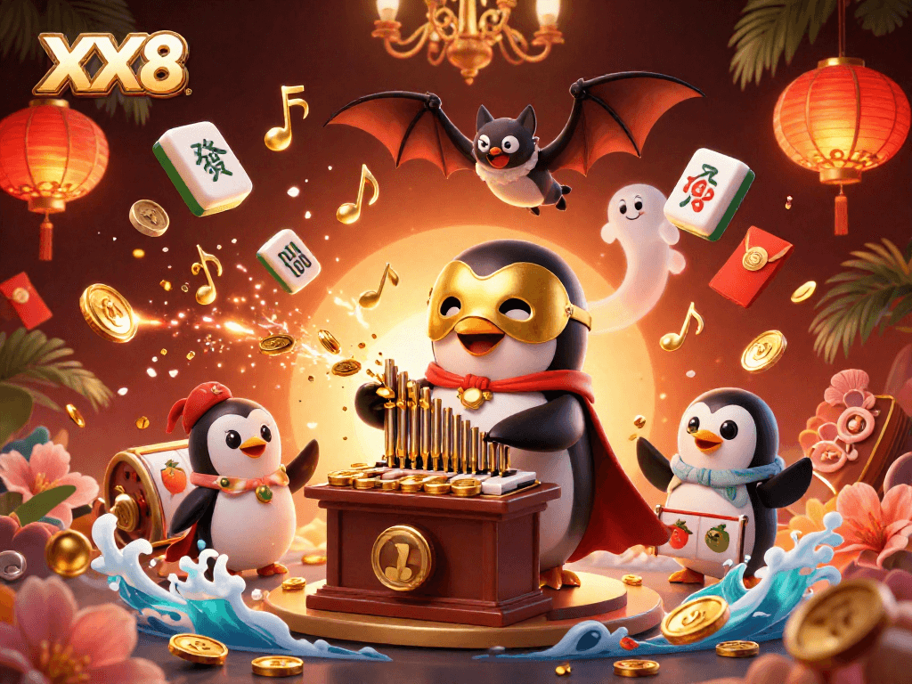 Immerse in the dynamic world of XX8 with a phantom opera penguin and golden jackpot elements.