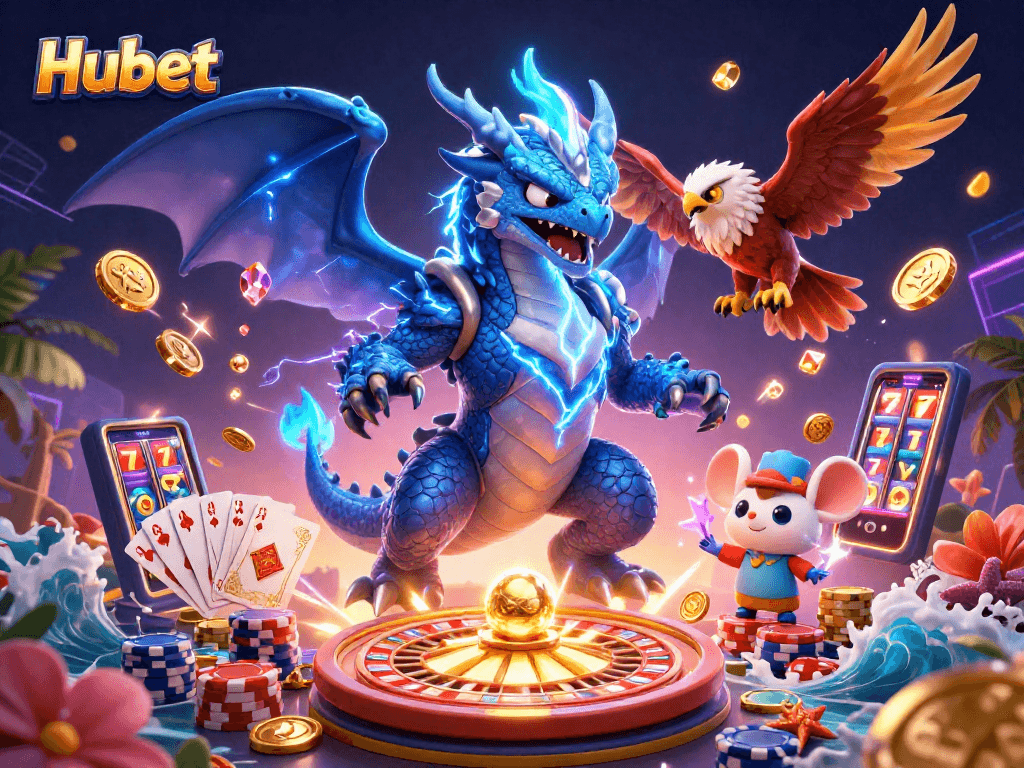 Experience Hubet's thrilling gaming world with dynamic characters and casino elements in action.