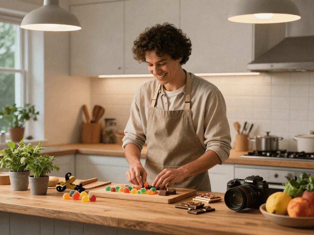Colorful Camino edibles being prepared in a modern kitchen, showcasing a lifestyle of wholesome enjoyment.