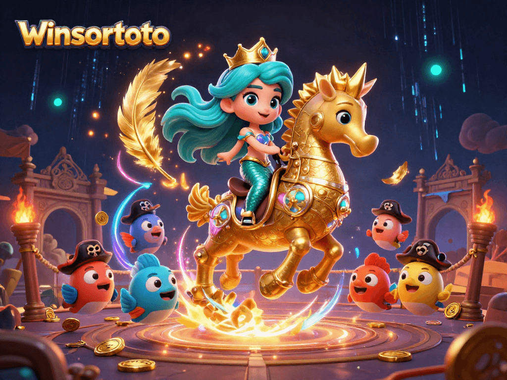 Menang dengan winsortoto melalui ilustrasi kasual putri duyung dan kuda laut dalam atmosfer kasino fantastis