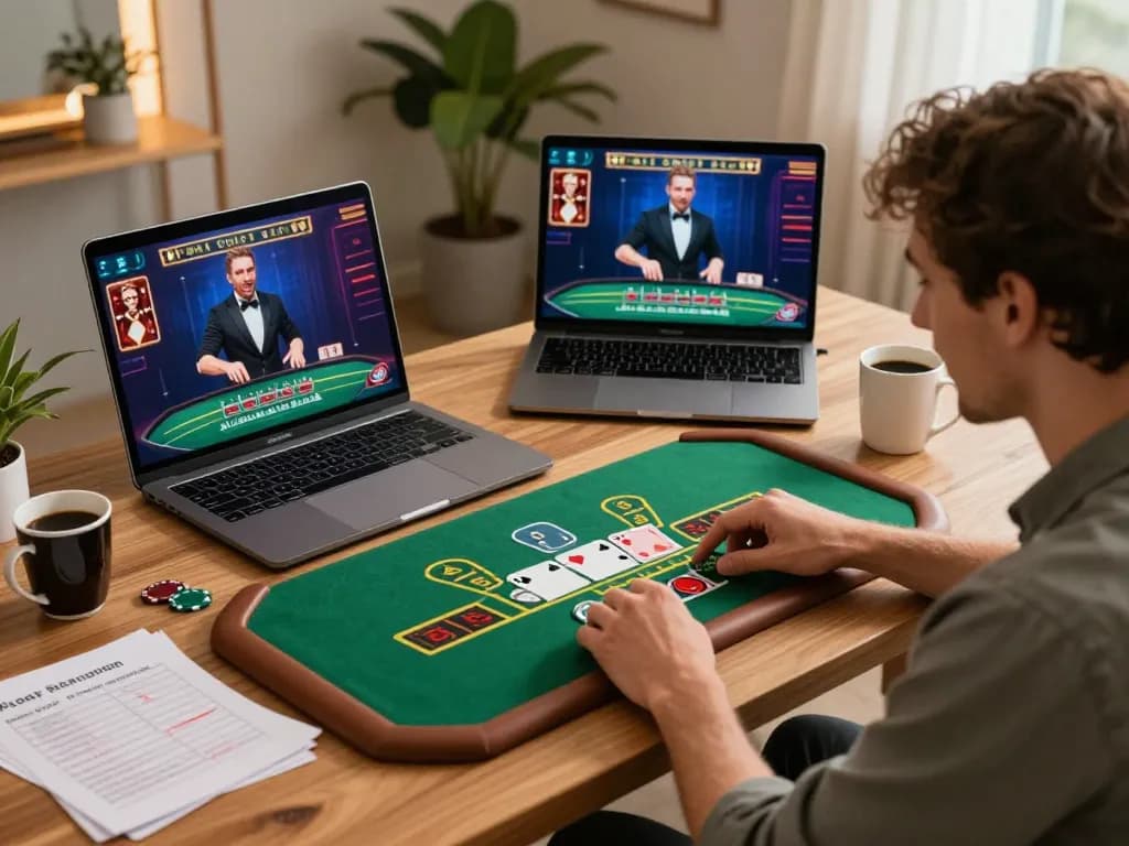 79KING player enjoying an exciting blackjack game on tablet at home