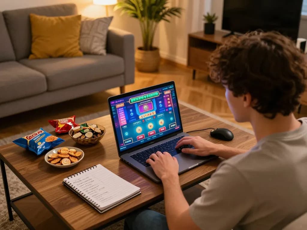 Engaging in casino online senza registrazione gaming at home with cozy atmosphere and strategy notes