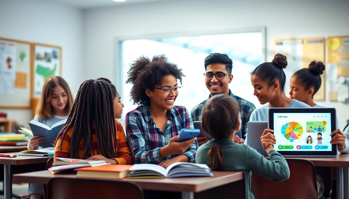 Engaged students in a modern classroom highlighting education innovation and collaboration.