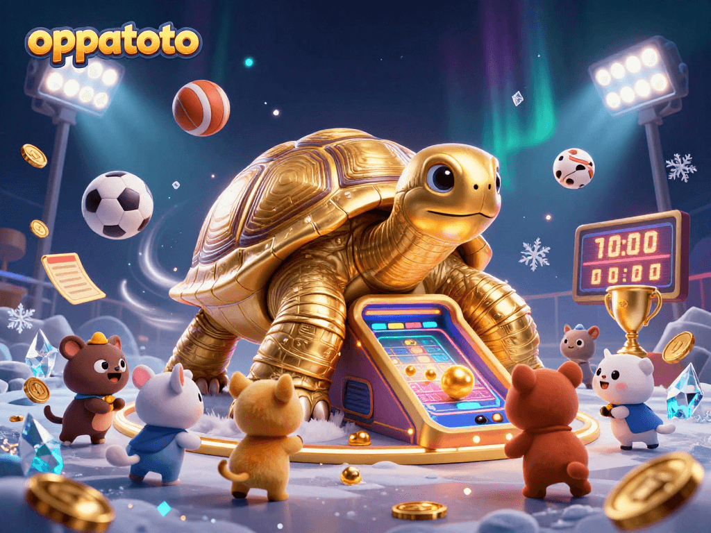 Play exciting lottery games with oppatoto's thrilling golden tortoise pinball illustration.