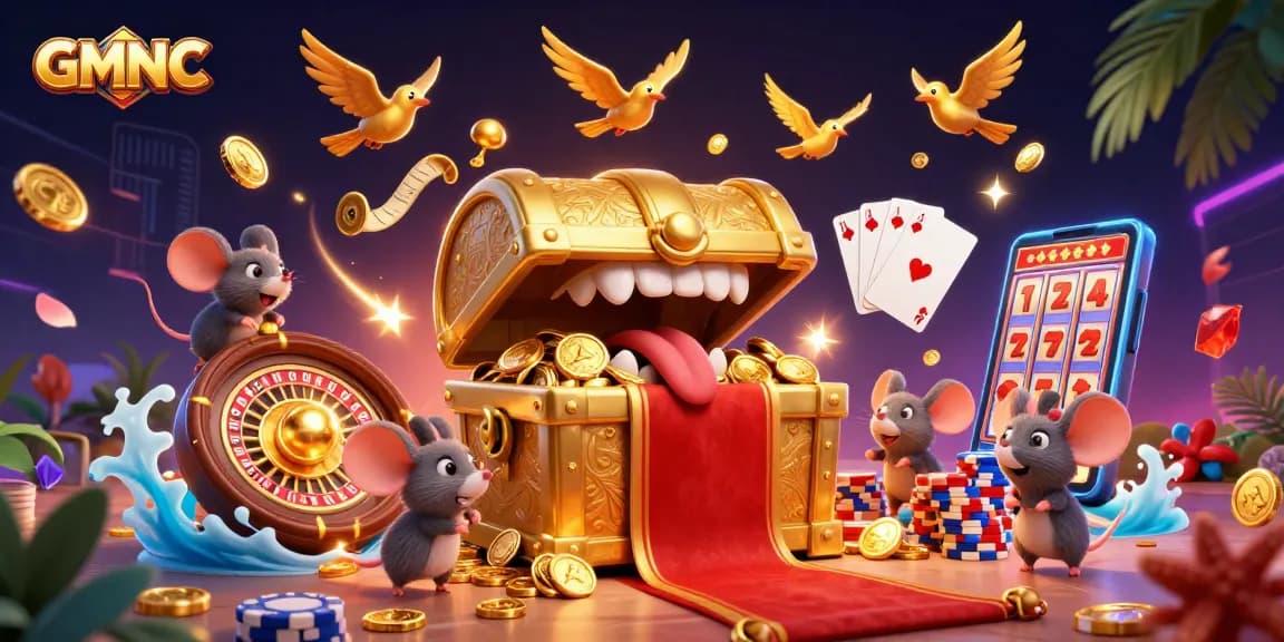 Experience the thrill of GMNC with vibrant characters and casino elements in this dynamic 3D scene.