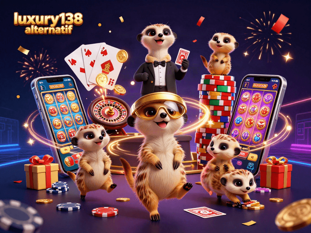 Melihat kemeriahan kasino yang dikelola oleh luxury138 alternatif dengan meerkat, slot, dan hiasan menarik!