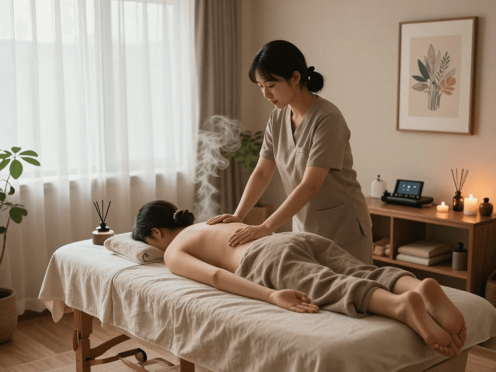 Relaxing 서울출장마사지 therapy scene with tranquil ambiance and soothing elements.