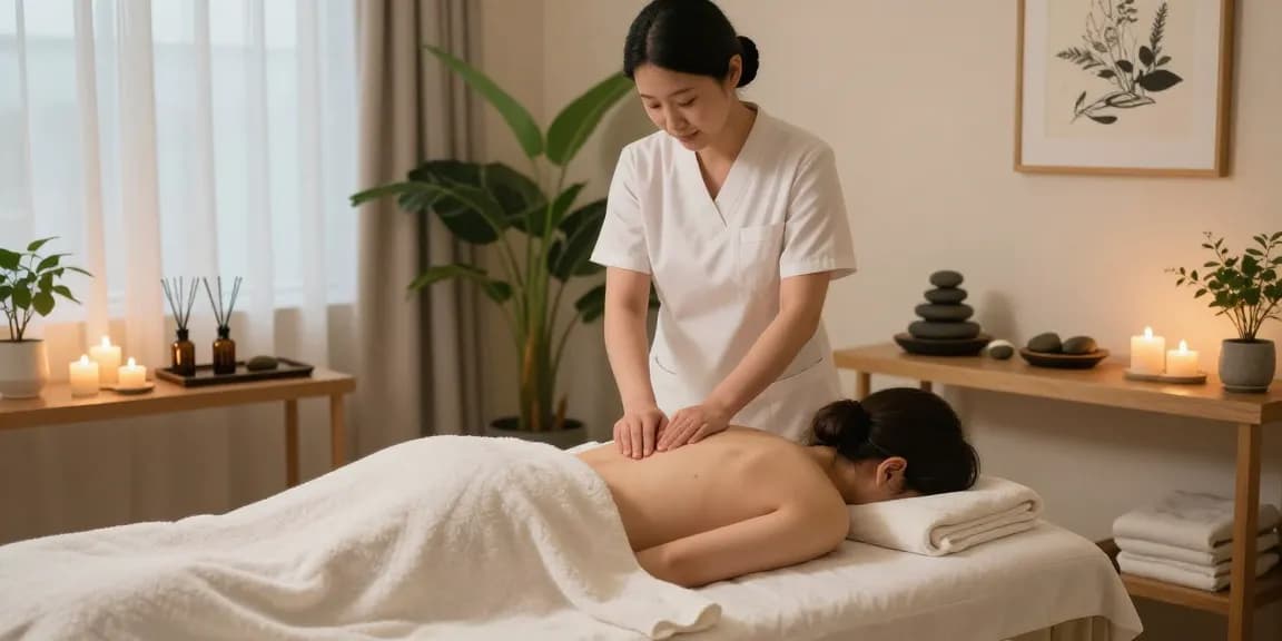 Essential 서울출장마사지 session in a tranquil spa, showcasing a serene atmosphere and professional therapist.